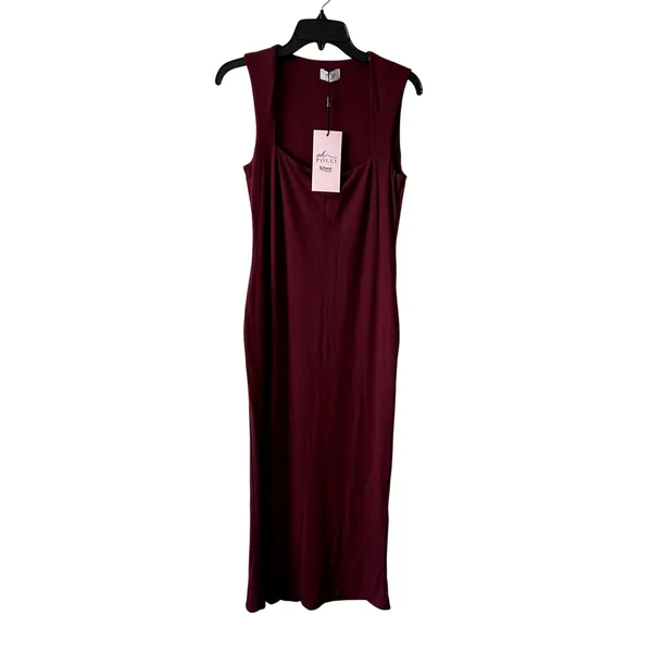 Oh Polly Ainslee Modal Square-Neck Bodycon Midi Dress in Wine Size XL - Image 5