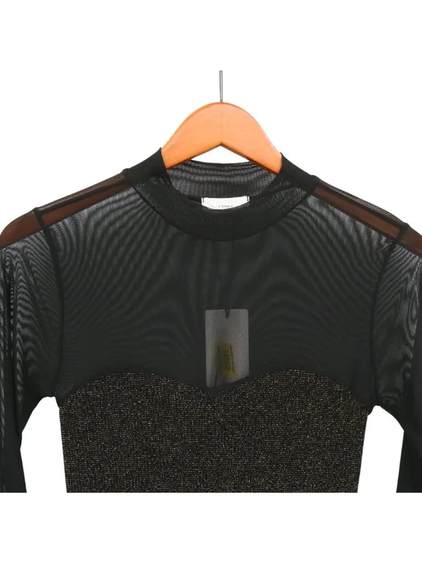 NWT A Loves A Black Gold Metallic Knit Sheer Illusion Mesh Long Sleeve Top M - Image 4
