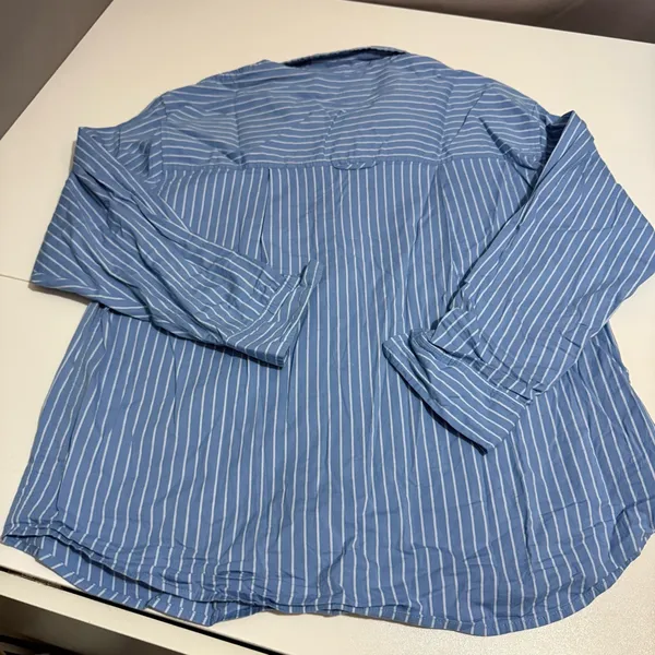 a new day Blue Vertical Stripe Button-Up Blouse - Image 3
