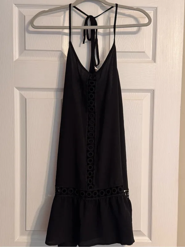 Freshwater Black Eyelet Cutout Trim Detail Swim Beach Coverup Dress Size Large - Image 3