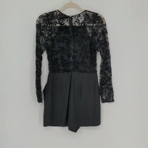 Yumi Kim Romper Women’s Small Black Silk Floral Lace Long Sleeve Open Back - Image 12