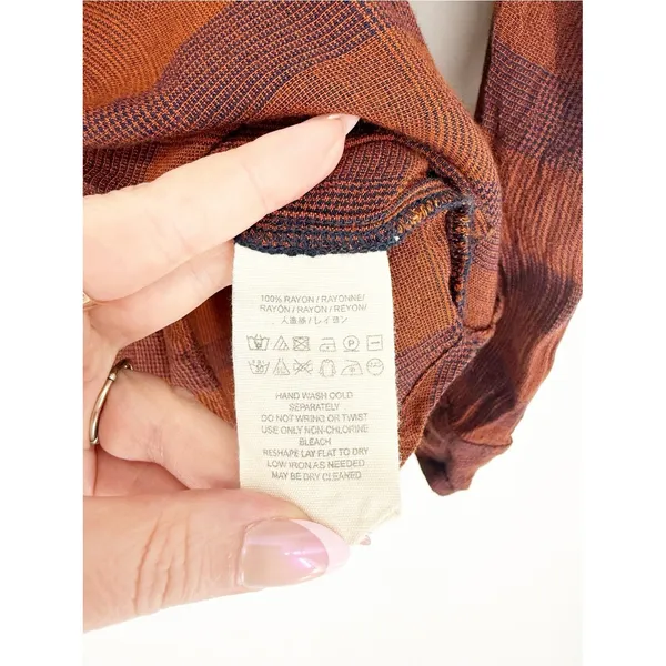 Free People Fawn Over You‎ Plaid Button Down Top Women's XS Orange Boho Chic - Image 7