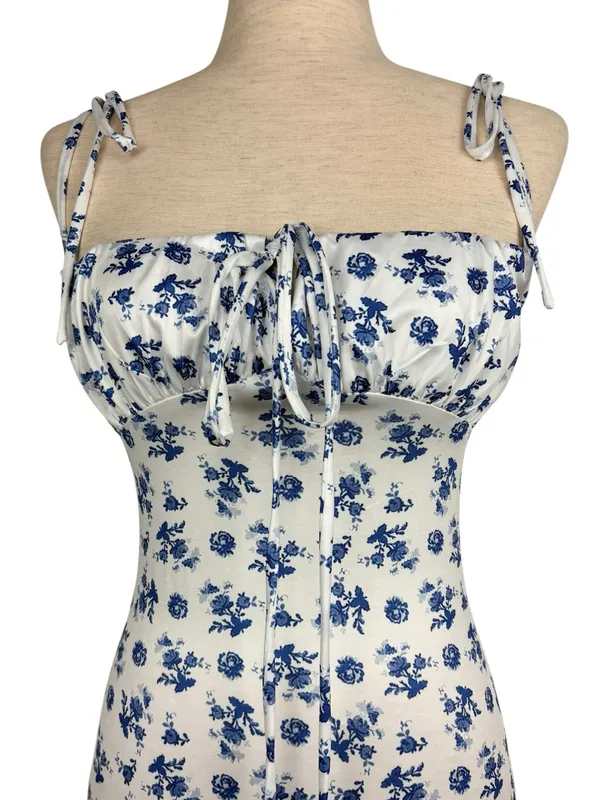 Floral Sleeveless Bustier Spaghetti Strap Bodycon Sexy Long Maxi Dress - Image 8