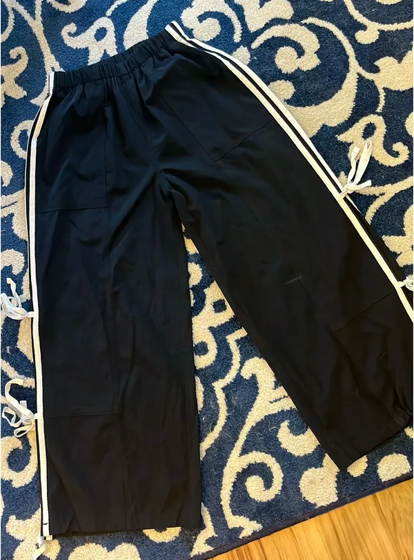 Adorable Black Track Pants with White Side Ties - Image 6