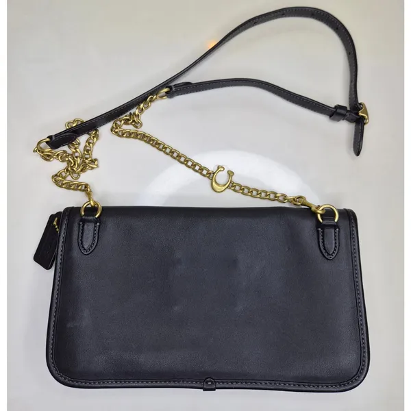 ​Coach CA359 Cut Out Handle Clutch Crossbody Bag Black Leather Removable Chain - Image 9