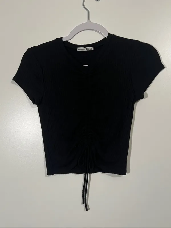 Reformation Cinching Crop Top Black Ribbed Size Small - Image 3