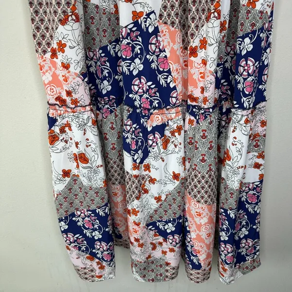 Womens Patchwork Blue White and Pink Tiered Maxi Skirt Size Small Boho Hippie - Image 3
