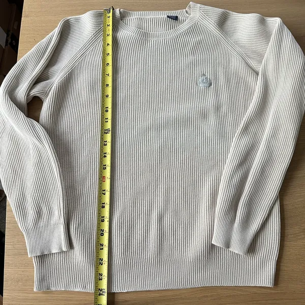 Vintage IZOD Ribbed Knit Crew Neck Sweater Sz S preppy Coastal Fisherman Beige - Image 9