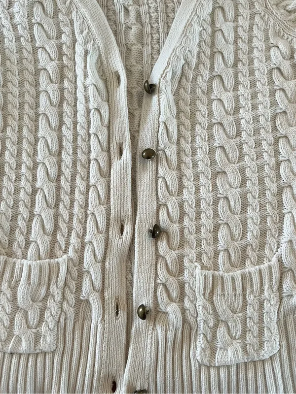 Zara Cream Cable-Knit Button Cardigan Medium - Image 3