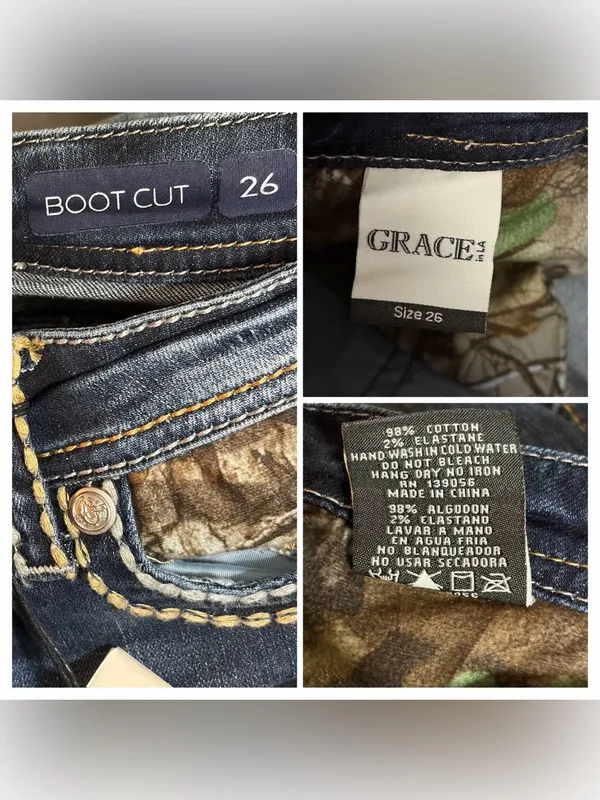 Grace in LA Camo Yoke Embellished Distressed Bootcut Jeans 2/26 NWT - Image 9