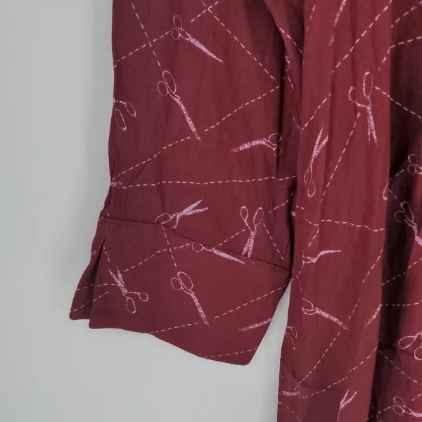 Modcloth A Cut Above Average Shirt Dress Size 12 Burgundy Scissors Hair Stylist‎ - Image 16