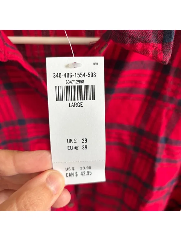 Hollister NWT Women's Red Black Plaid Button Up Flannel Shirt Size L - Image 3