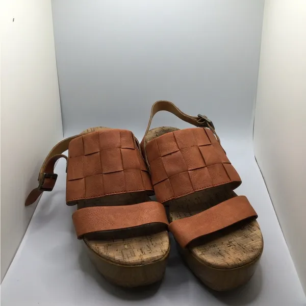 Rare Cute Korks by Kork Ease Tan Leather Wedge Sandals Women's Size US8 - Image 6
