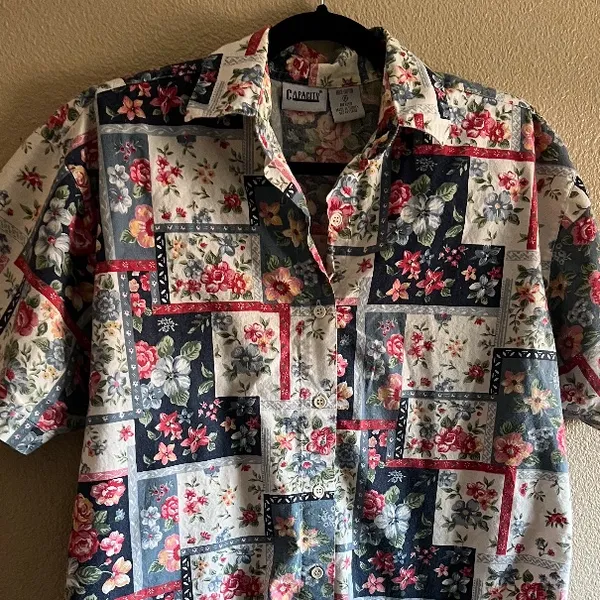 Vintage Floral Print Button Down 90s Short Sleeve Cotton Top Patchwork garden‎ - Image 2