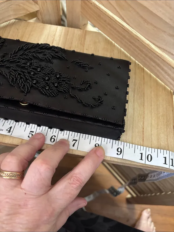 Black Beaded Floral Evening Clutch - Image 6