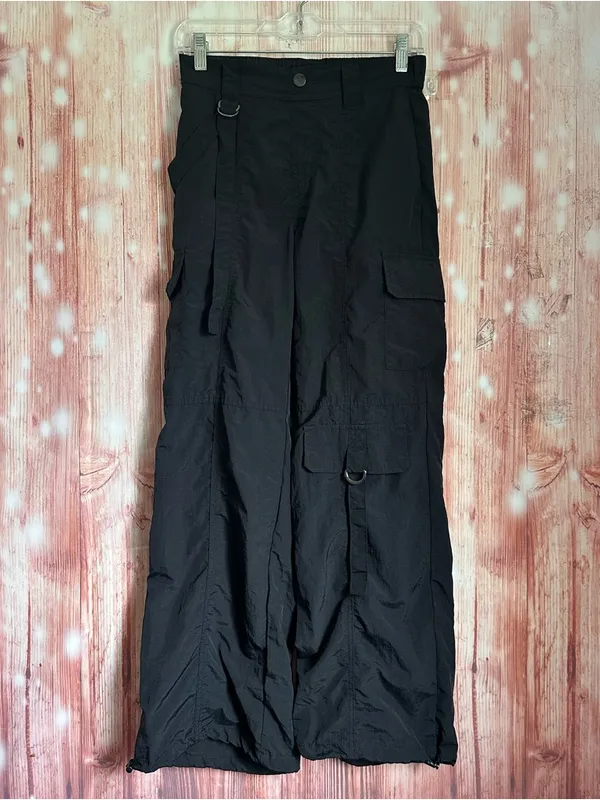 No Boundaries Black Nylon Windbreaker Cargo Parachute Pants Size XS - Image 2
