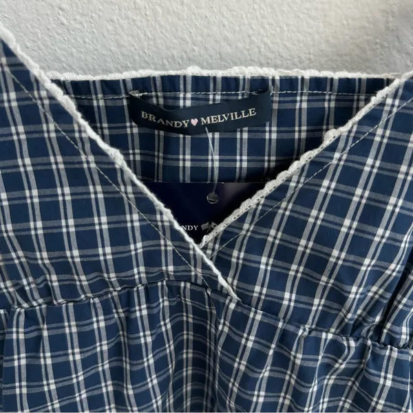 Brandy Melville Navy and white plaid top - Image 2