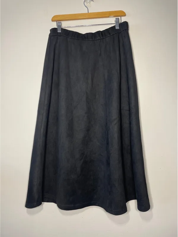 YAL New Black Faux Suede Fall Skirt Whimsigoth Grunge Y2K L - Image 5