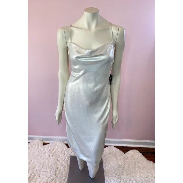 EXPRESS Metallic Cowl Neck Cross Back Midi Slip Dress - Image 4