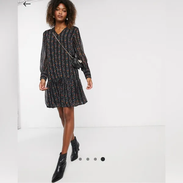 ASOS Y.A.S chiffon smock dress with drop hem mixed floral and stripes size S - Image 6