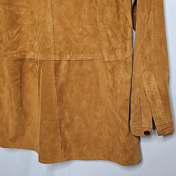 Harari leather soft suede tan pockets pull over collared warm heavy jacket sz M Size M - Image 8