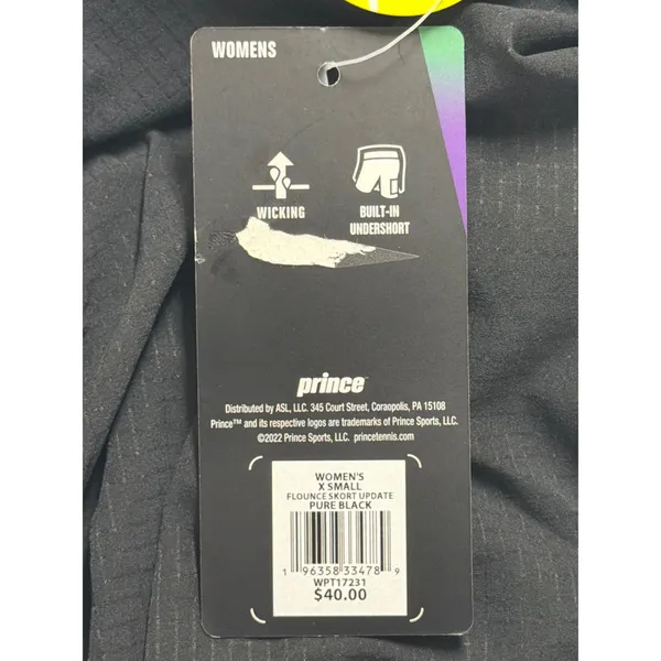 Prince Womens Flounce Skort Pure Black Tennis Skirt Built-in‎ Shorts WPT17231 XS - Image 7