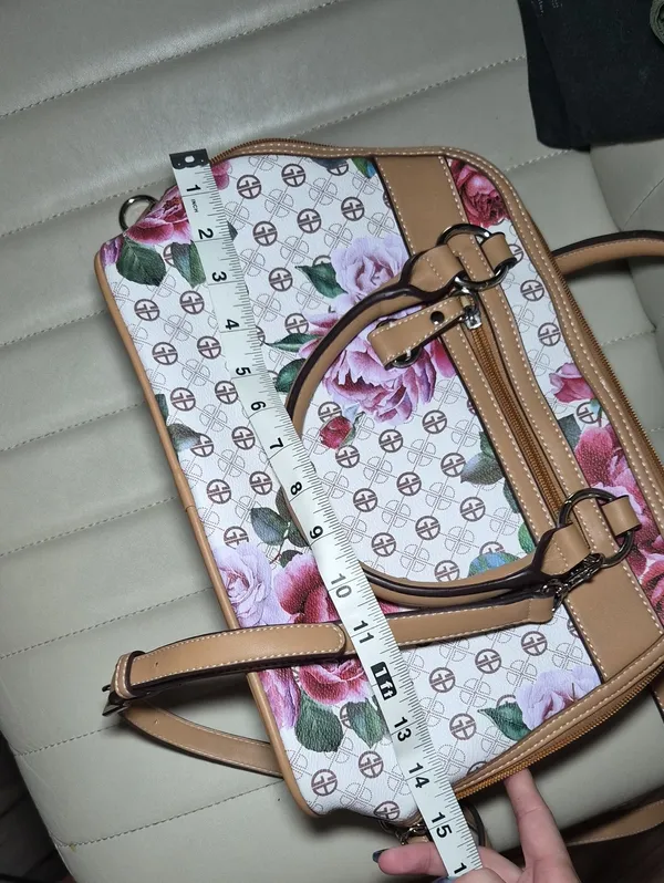 Giani Bernini Floral Logo Bag Purse Satchel in Tan and Pink Shoukder Crossbody - Image 9