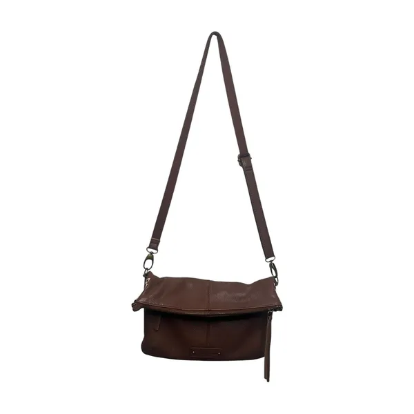 Lucky Brand Crossbody Brown Pebbled Leather Foldover Purse Bag Convertible Hobo - Image 14