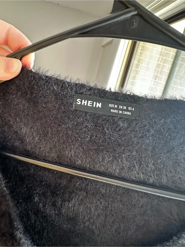 SHEIN Black Faux-Fur Eyelash Wrap Sweater - Image 2