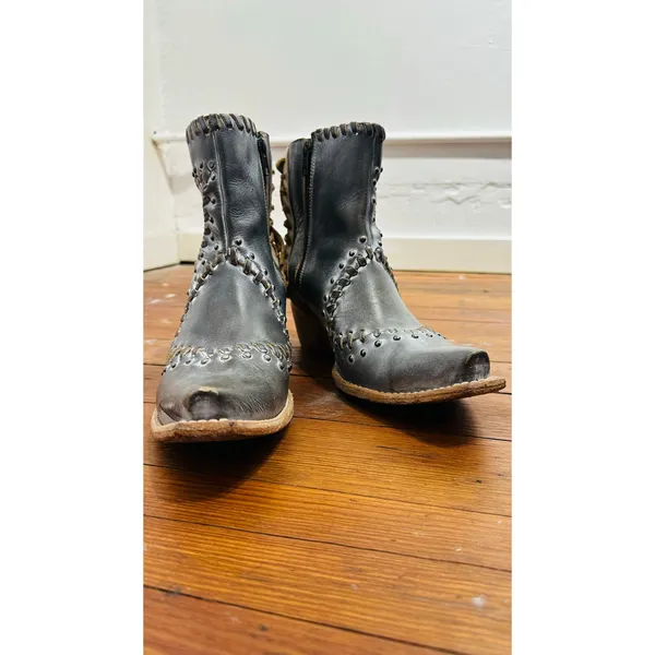 FREEBIRD Black Walker Style Leather Whip Lace Western Detail Bootie size 10 - Image 2