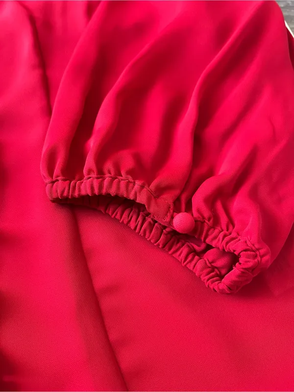 Jaclyn Smith Red Satin Ruffle Button Front 3/4 Balloon Sleeve Blouse Women’s M - Image 7