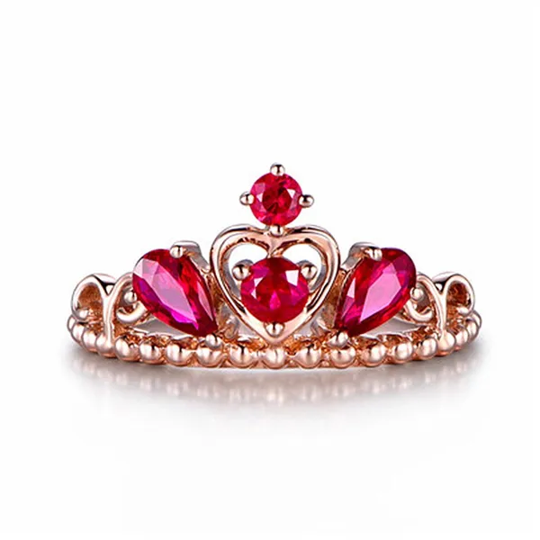 14K Rose Gold Plated Adjustable Red Crystal Ruby Crown Ring for Women - Image 2