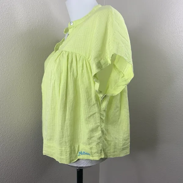 MOTHER Neon Yellow/green The Pop Your Top Street Lights Shirt Button Sz S - Image 4