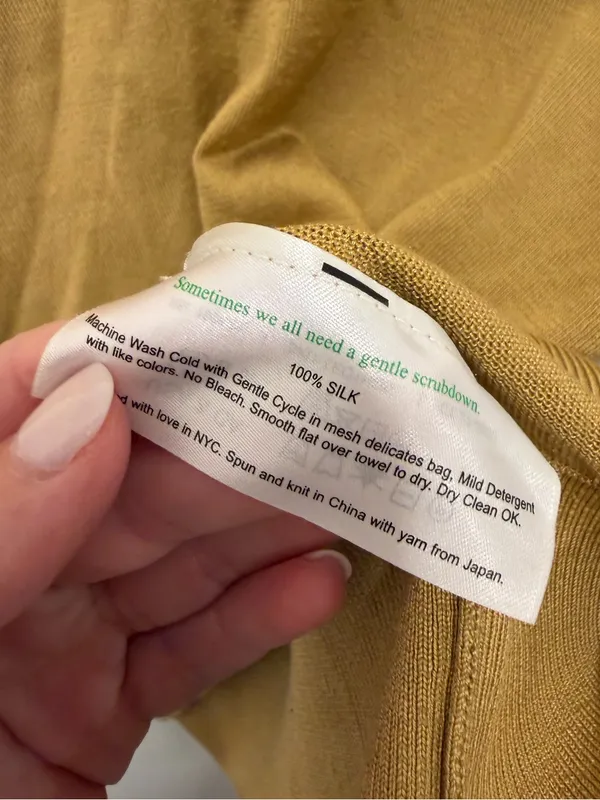 M.M. LaFleur Leo Pullover 100% Silk Jersey Polo Sweater‎ Mustard Size Medium - Image 3
