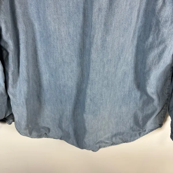 American Eagle Flannel Lined Denim Shirt Womens Small Oversized‎ Distressed Blue - Image 9