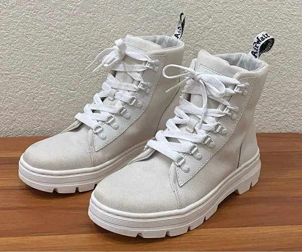 DR. MARTENS Combs Platform Boots in White Ajax+Extra Tough Poly Lace Up Boots 8 - Image 2