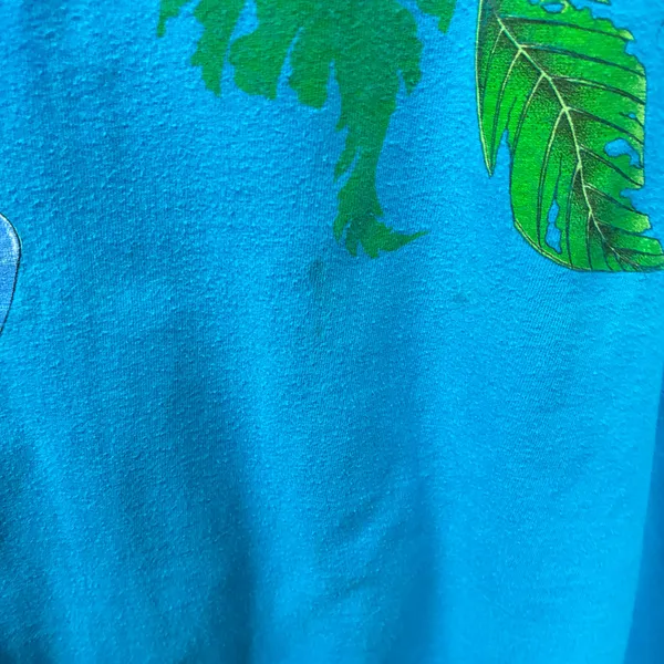 Vintage 1991 Teal Blue Wraparound Graphic Nature Frog Art tee Large L Single - Image 9