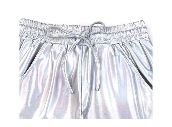 NEW Metallic Shorts Shiny Sparkly Drawstring Shorts S - Image 3