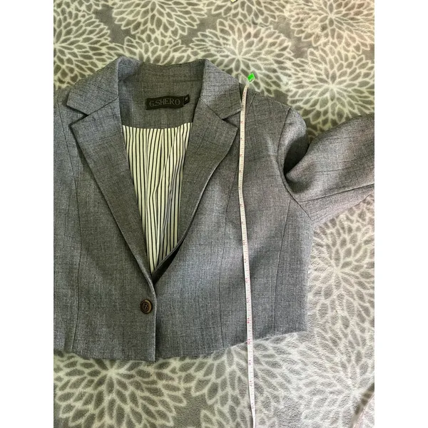 Cropped Blazer Heather Grey Medium One Button Office Chic Business Casual Preppy - Image 8