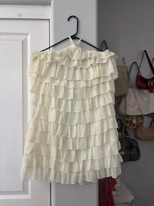Pretty Little Thing Midi cream halter ruffle dress - Image 4