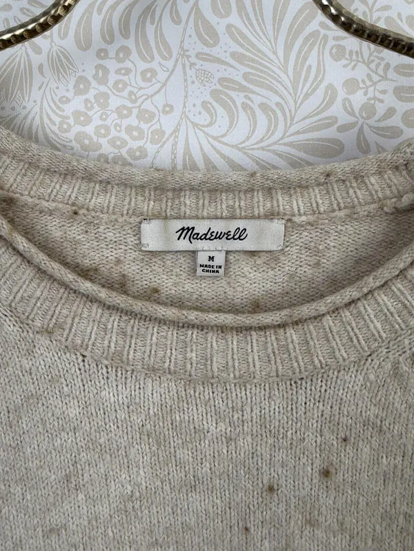 Madewell Beige Belmore Boxy Fit Floral-Sleeve Pullover Sweater - Size - Medium - Image 7