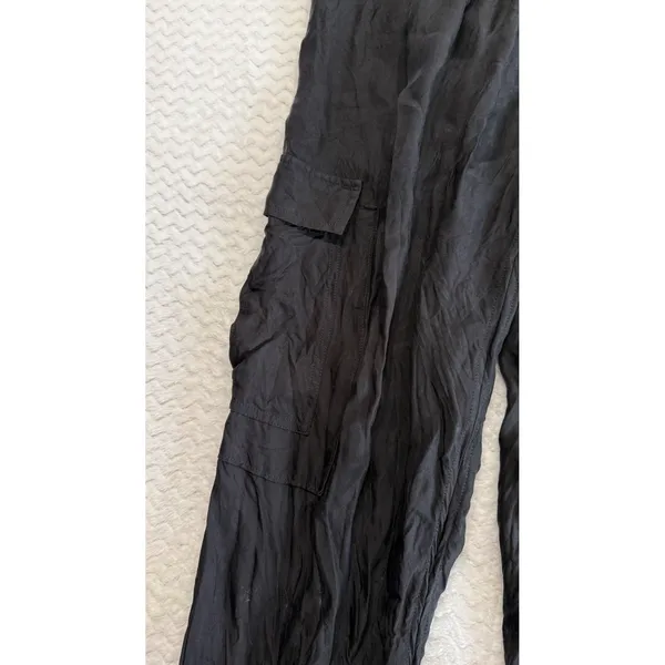 Cinq a Sept Giles Jogger Black Cupro Cargo Pants Women L High Rise Tapered Leg - Image 3