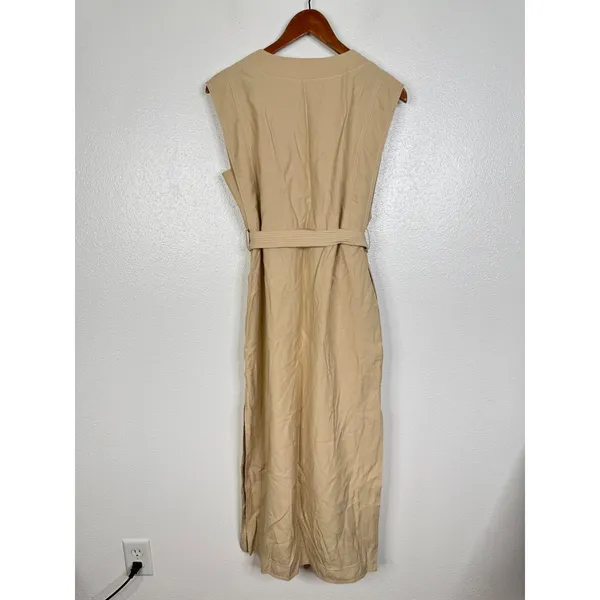 Mon Renn Beige Sleeveless Belted‎ Midi Dress Utility Sand Size XS MRS124004 - Image 3