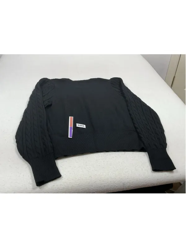 Womans Excellent Marled Pullover Cable Knit Sweater XL Black - Image 2