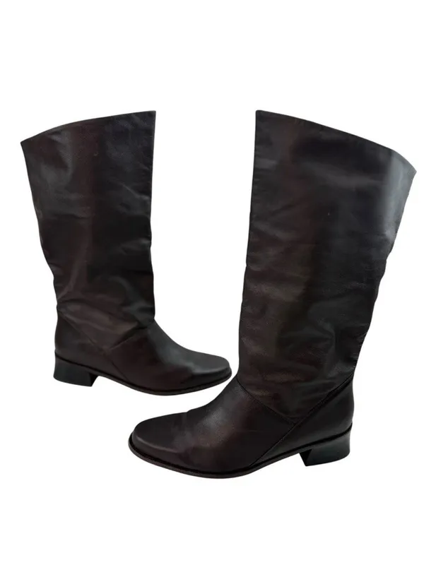 Vtg Y2K 90s Markon Shelly Calf High Boot Womens Size 9 M Brown Leather Fold Over - Image 3