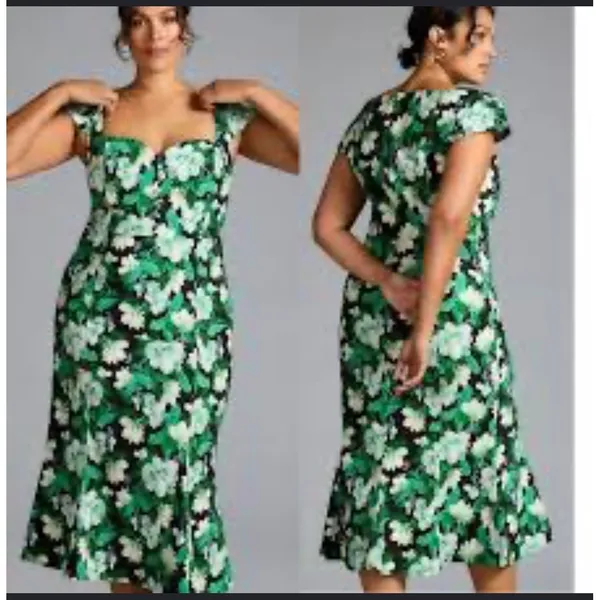 Anthropologie‎ the cecily Floral Botanical Midi Dress Sweetheart Neck Large - Image 9