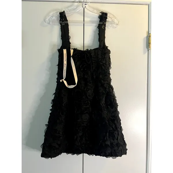 Oh Polly Posy Floral-Appliqué Square-Neck Corset Mini Dress in Black size 2 New - Image 5