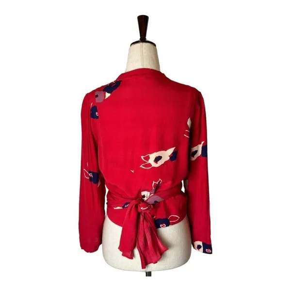 Rollas Wrap Shirt Women Small Red Floral Print Delilah‎ Blouse Boho Cottagecore - Image 3