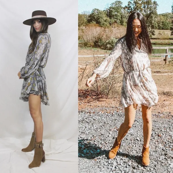 12th Tribe snakeskin snake python animal print button down long billowy balloon sleeve swing dress - Image 10