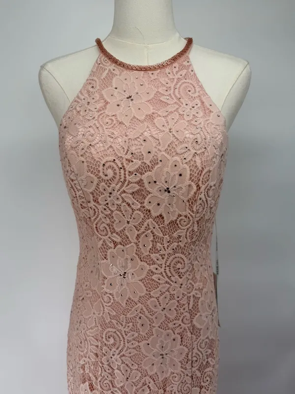 Sherri Hill 53361 Blush Lace Halter Gown High Slit Rhinestone‎ Dress NWT Size 8 - Image 7